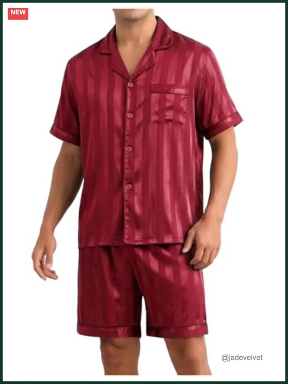 Men's Pajama Set Satin Sleepwear 2 Piece Short Sleeve Button Down Lounge Set
